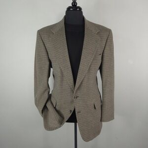 Mens Camel Hair Blazer Mens 43L Brown Houndstooth Sport Coat Jacket Tailors Row